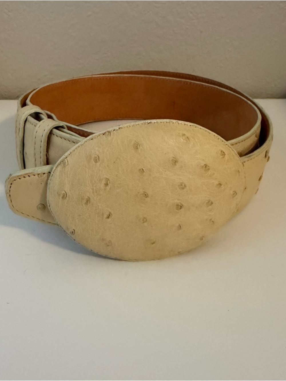 Cuadra, Vintage Mens Ivory Genuine Ostrich Skin Western Wear Belt, Size 36 NWOT